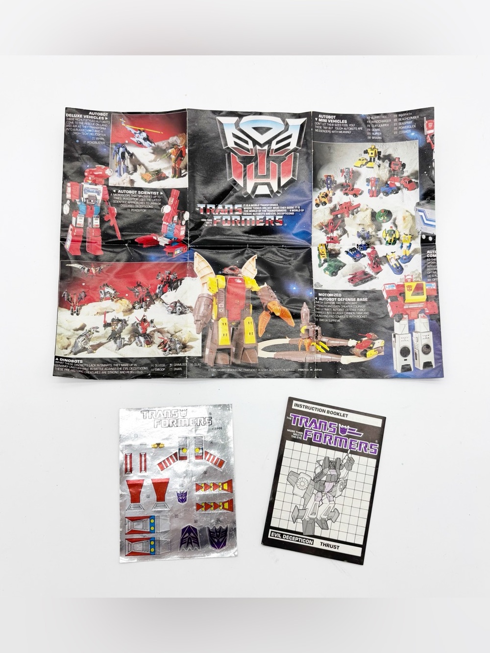 1985 Hasbro Transformers Evil Decepticon Thrust Manual, Stickers and Brochure